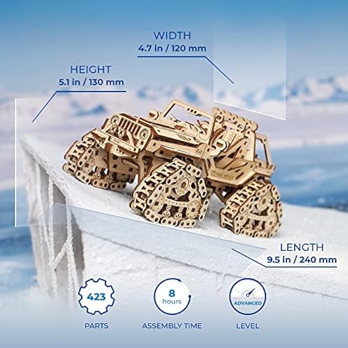 TRACKED OFF-ROAD VEHICLE - 4WD MODEL VEHICLE KITS TO BUILD - DIY 3D CAR MODEL PUZZLE WITH SPRING MOTOR, 2 DRIVING MODES, OPENABLE HOOD WITH ENGINE - 3D WOODEN PUZZLES FOR ADULTS - Image 3
